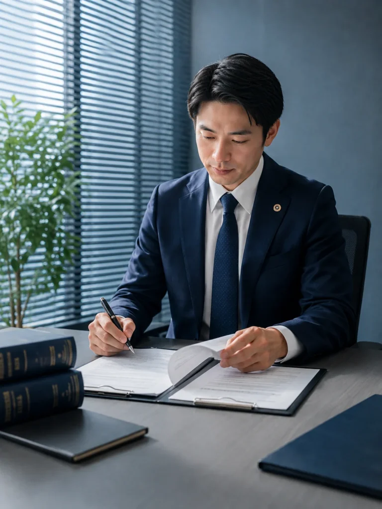 ひかり総合法律事務所 代表弁護士 佐藤直樹が資料を確認する様子